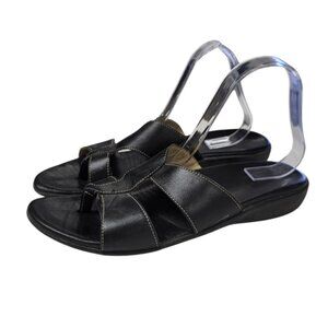 Mephisto Womens Leather Cross Strap Sandals, Black, Thongs, Summer Size 41